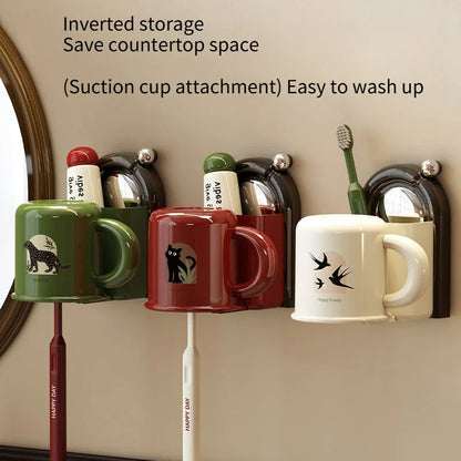 Toothbrush holder with cup – wall mount without drilling