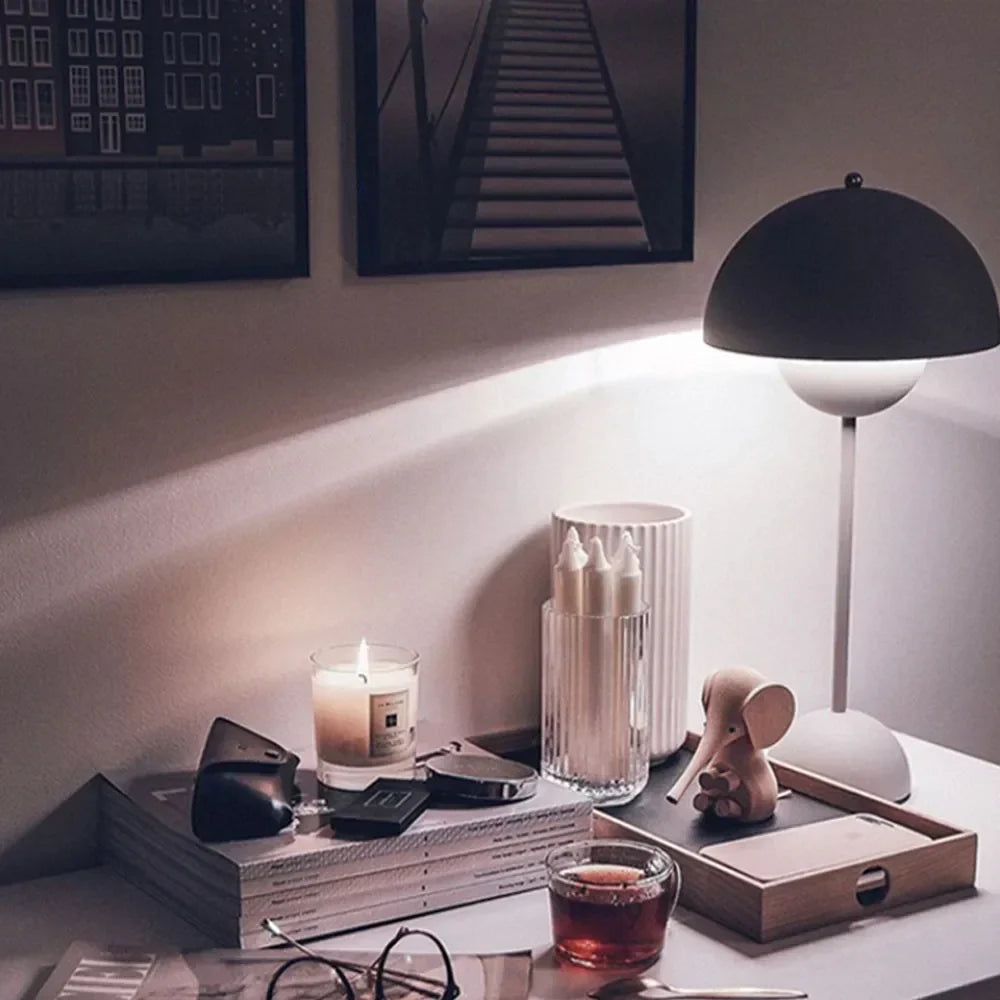 Dimmable LED Table Lamp with Battery – Mushroom Shape Design