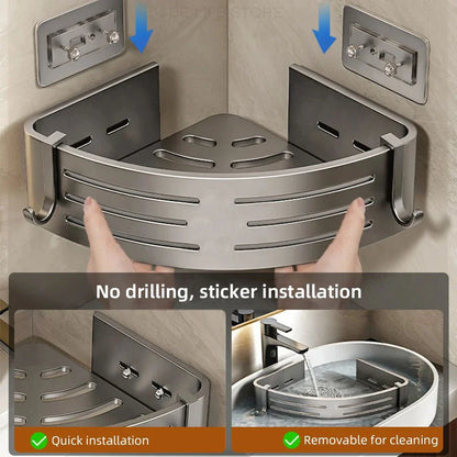 Shower Shelf 2-Piece Set – Drill-Free Wall Mounting with Hooks