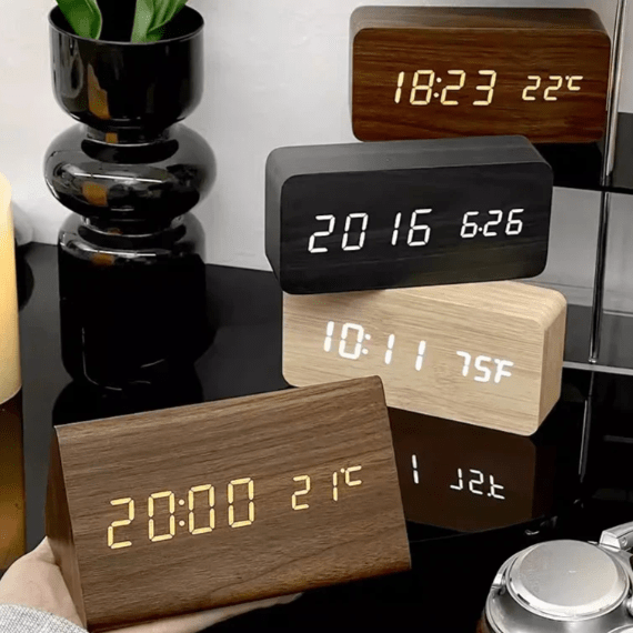 LED wooden watch with voice control