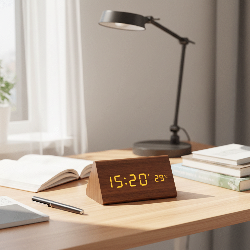 LED wooden watch with voice control