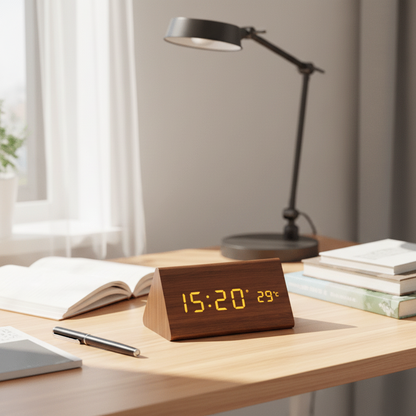 LED wooden watch with voice control
