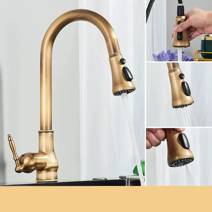 Kitchen faucet with swivel spout – Antique brass finish