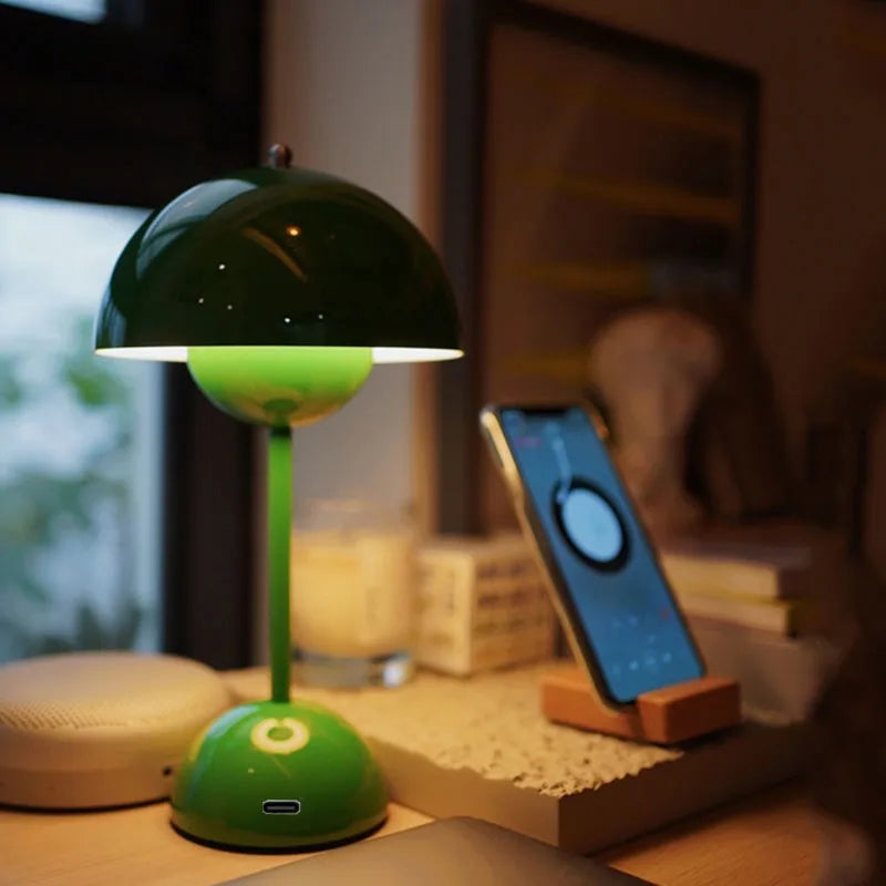 Dimmable LED Table Lamp with Battery – Mushroom Shape Design