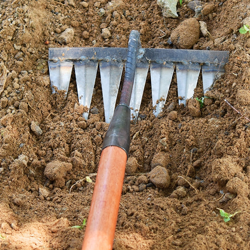 Carbon Steel Garden Hoe – Sharp Tines for Weeding and Soil Loosening