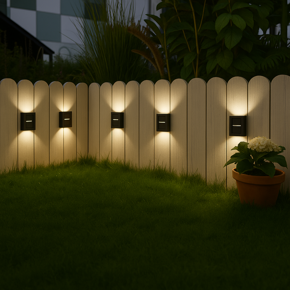 Solar LED wall lamp – Warm light without cables (4-piece set)
