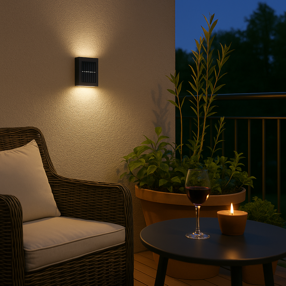 Solar LED wall lamp – Warm light without cables (4-piece set)