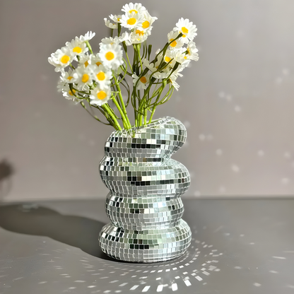 Mirror Tile Vase with Spiral Design