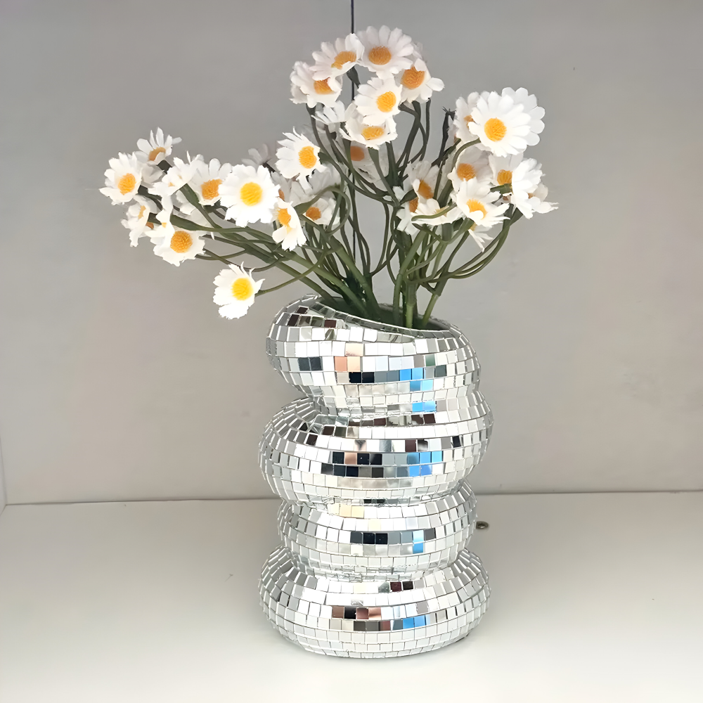 Mirror Tile Vase with Spiral Design
