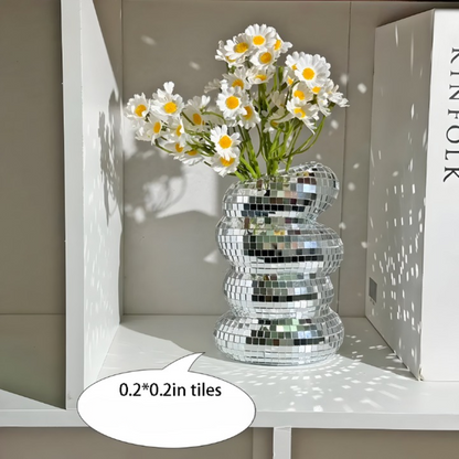 Mirror Tile Vase with Spiral Design