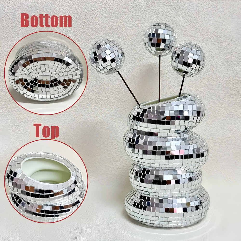 Mirror Tile Vase with Spiral Design
