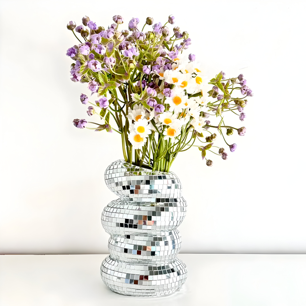 Mirror Tile Vase with Spiral Design