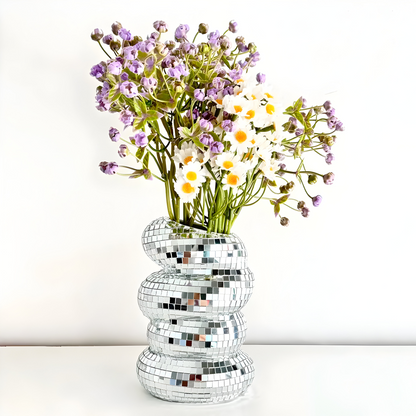 Mirror Tile Vase with Spiral Design
