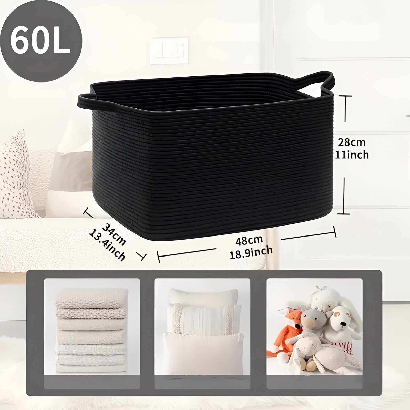 Large Cotton Rope Storage Basket with Handles