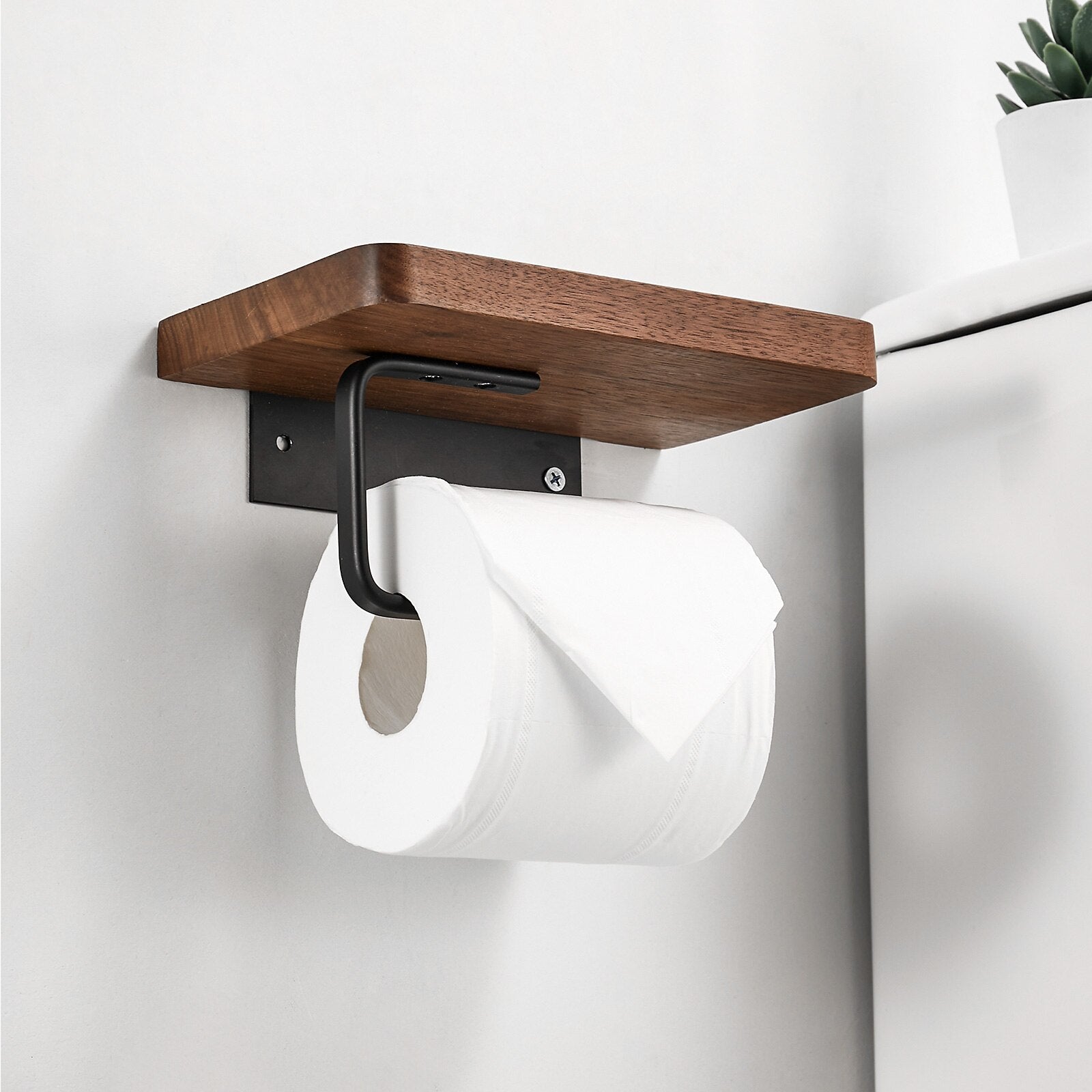 Wooden Toilet Paper Holder with Shelf – Wall Mountable