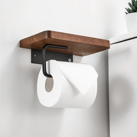 Wooden Toilet Paper Holder with Shelf – Wall Mountable