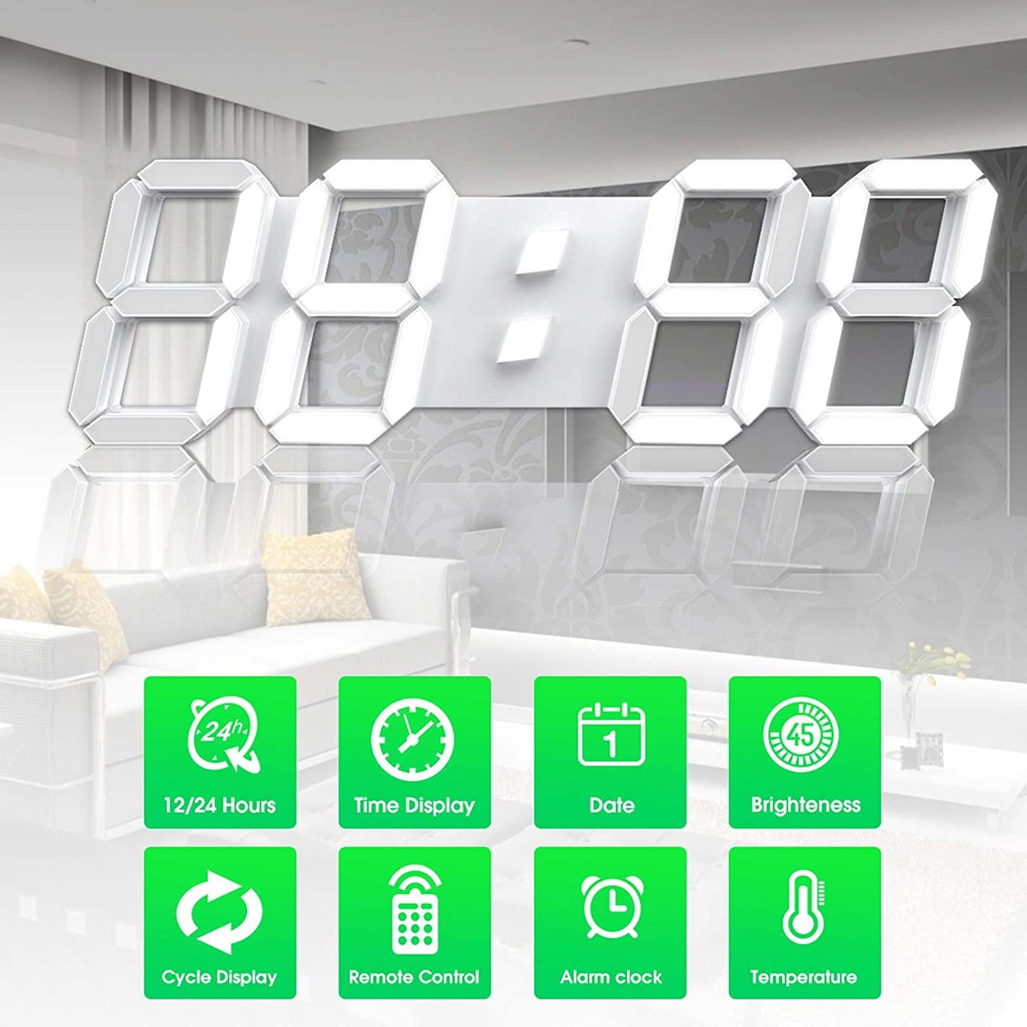 3D LED Digital Wall Clock with Remote Control