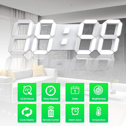 3D LED Digital Wall Clock with Remote Control