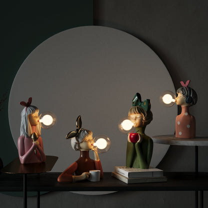 Designer table lamp with soap bubble sculpture