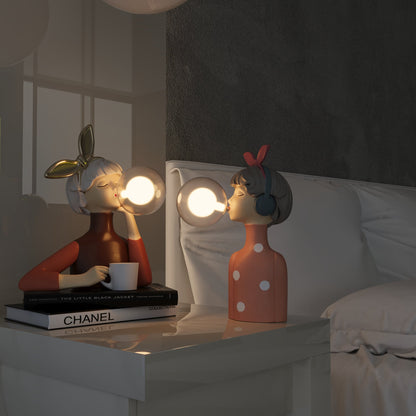 Designer table lamp with soap bubble sculpture