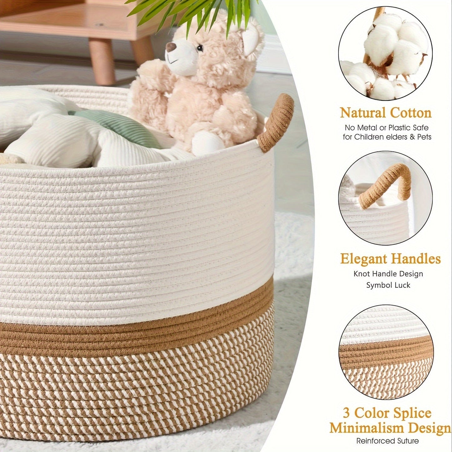 Cotton Storage Basket cm – Boho Style with Handles