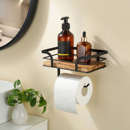 Wall Shelf with Toilet Paper Holder – Metal & Wood