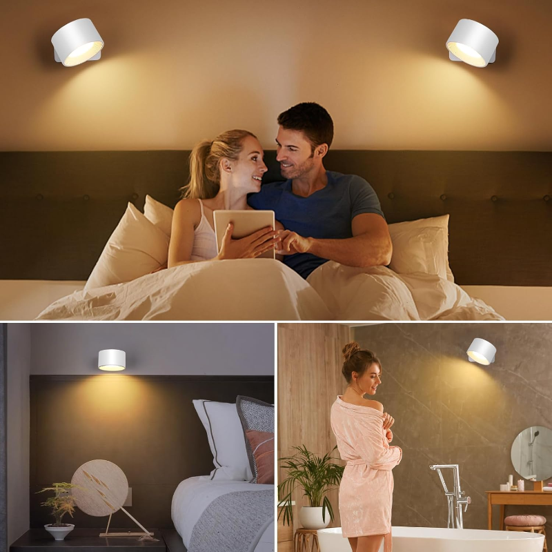 Rechargeable LED Wall Light with 360° Swivel Head – Touch Control, No Wiring
