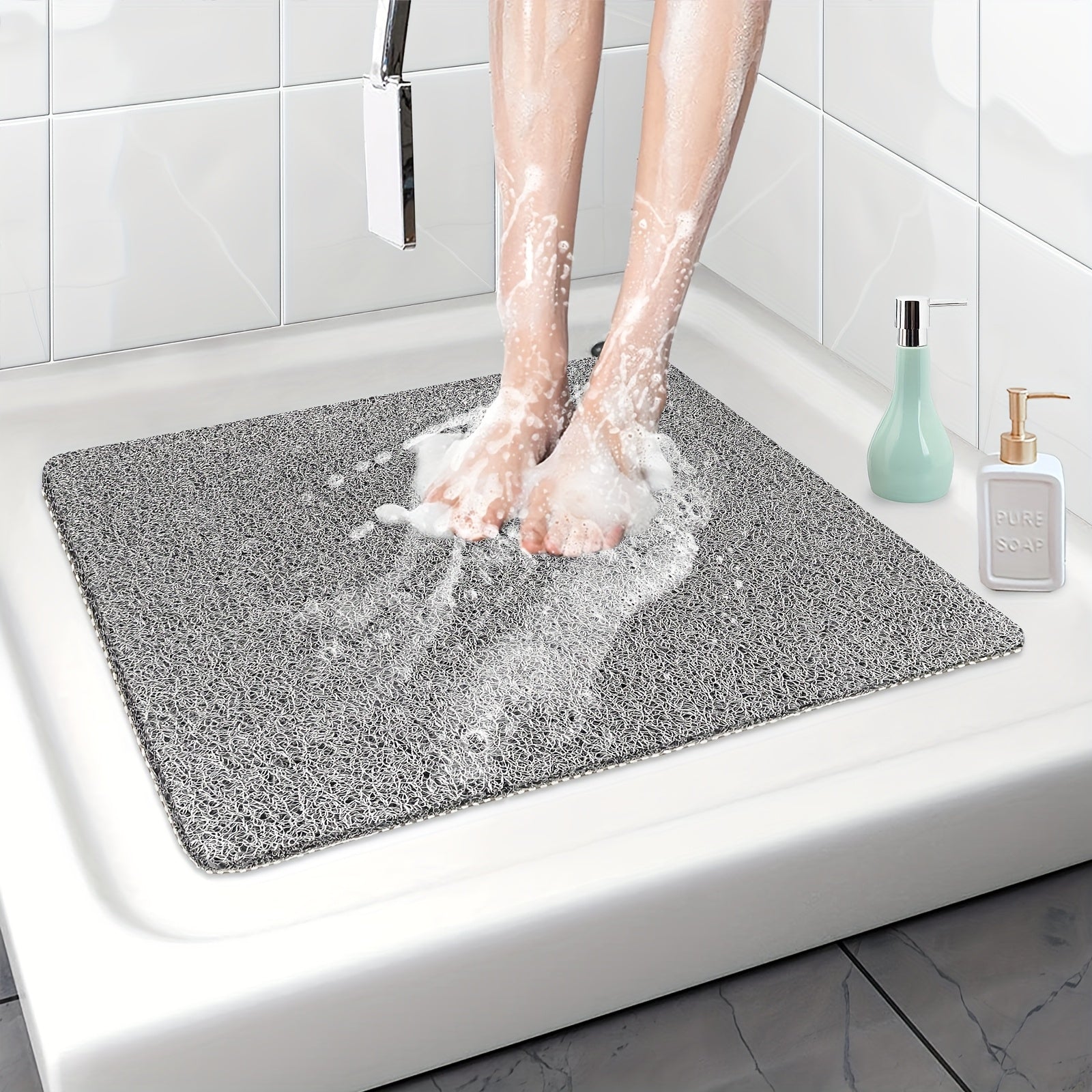 Non-slip shower mat with loofah texture – quick-drying