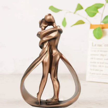 Bronze Hugging Couple Sculpture – Decorative Figurine for Home