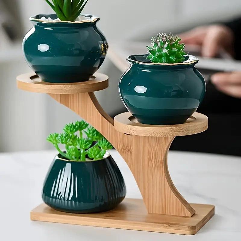 Bamboo Plant Stand with Two Shelves at Different Heights