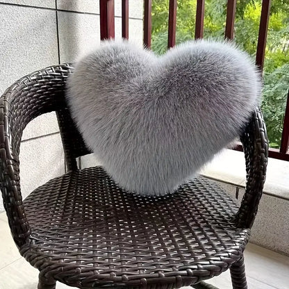 Heart-shaped soft faux fur pillow – decorative heart-shaped pillow cm
