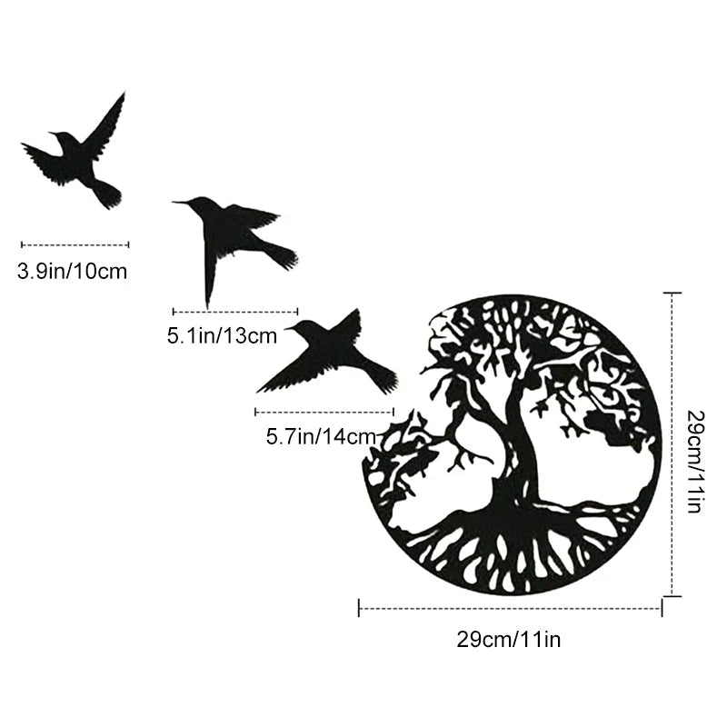 Metal wall decoration tree of life with birds