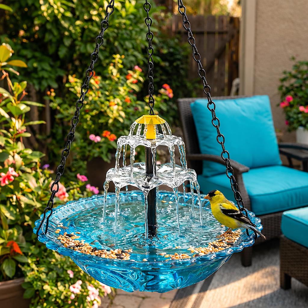 Solar bird bath with fountain – wireless, two-stage, attracts birds