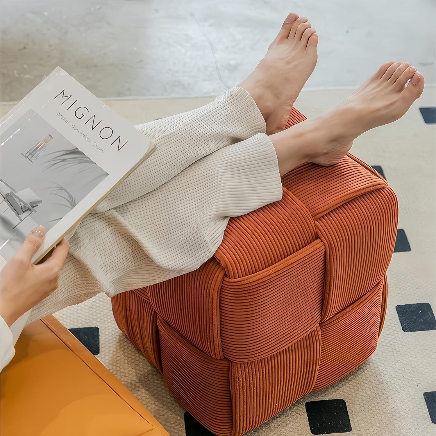Cord Upholstered Stool – Versatile Footrest and Extra Seat