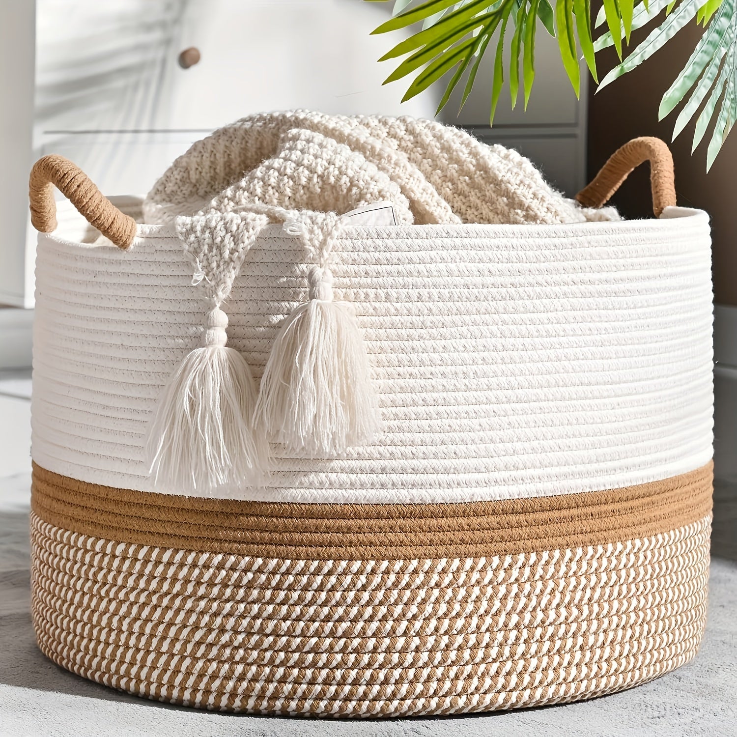 Cotton Storage Basket cm – Boho Style with Handles