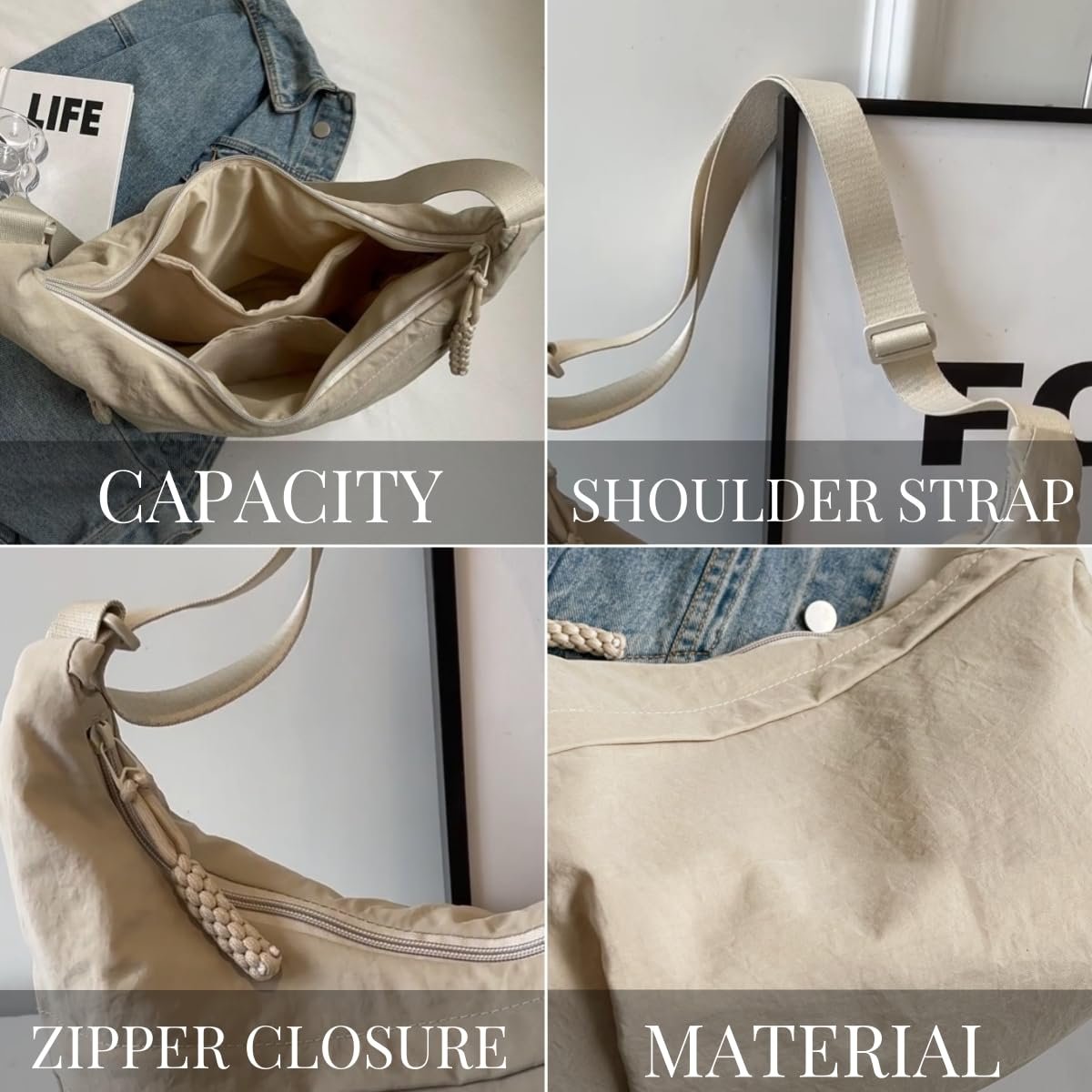 Nylon Crossbody Bag with Multiple Compartments – Lightweight and Practical
