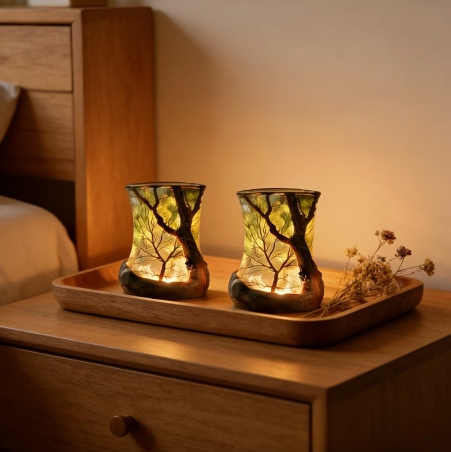 LED atmosphere lamp with forest shadow – battery operated
