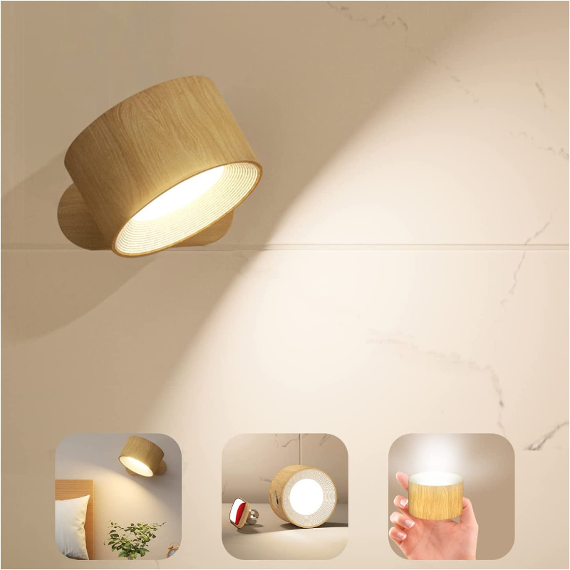Rechargeable LED Wall Light with 360° Swivel Head – Touch Control, No Wiring