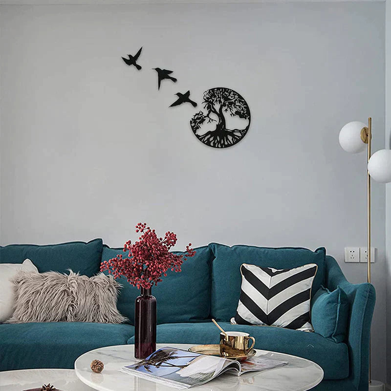 Metal wall decoration tree of life with birds