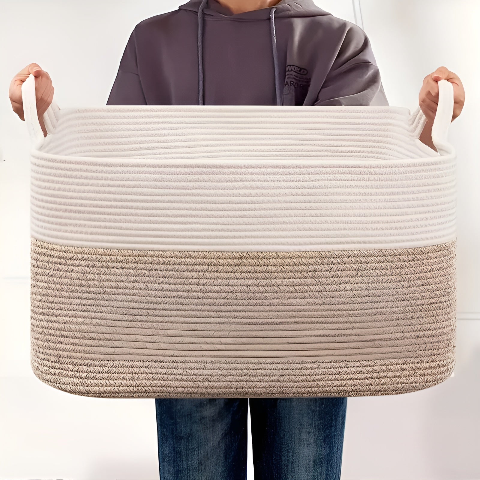 Large Cotton Rope Storage Basket with Handles