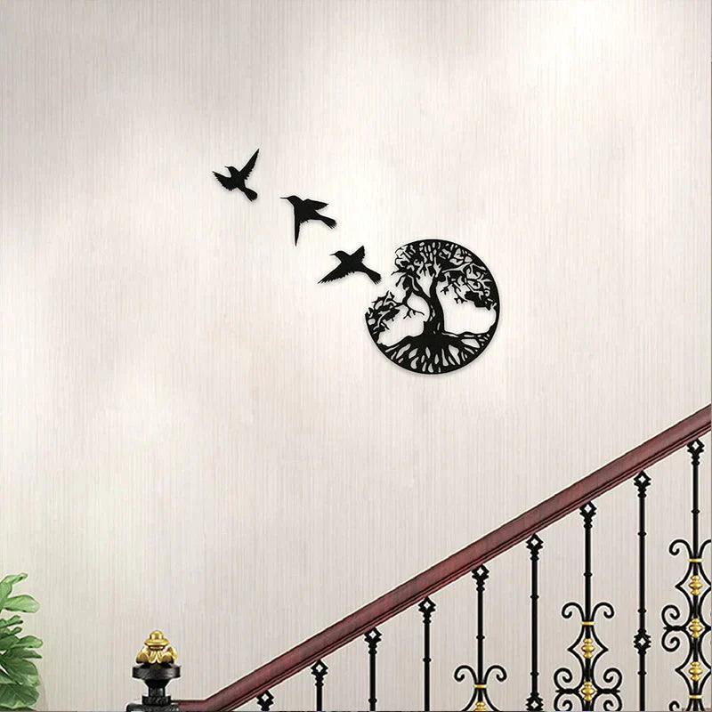 Metal wall decoration tree of life with birds