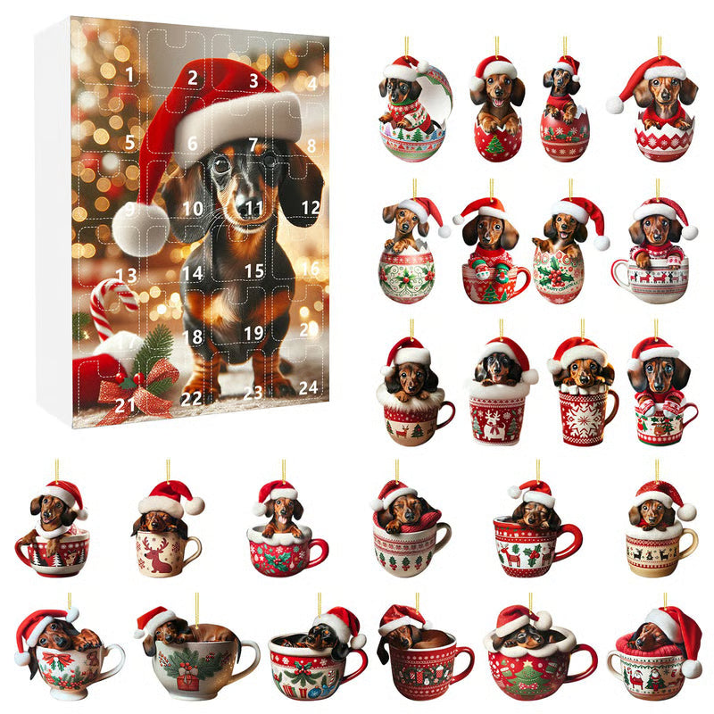 Christmas Advent calendar with 24 dachshund acrylic charms