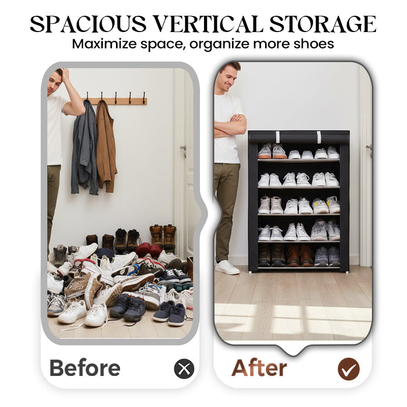 Shoe Cabinet with Fabric Cover and Steel Frame – 6 or 8 Shelves