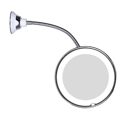 LED cosmetic mirror with 10x magnification and flexible gooseneck