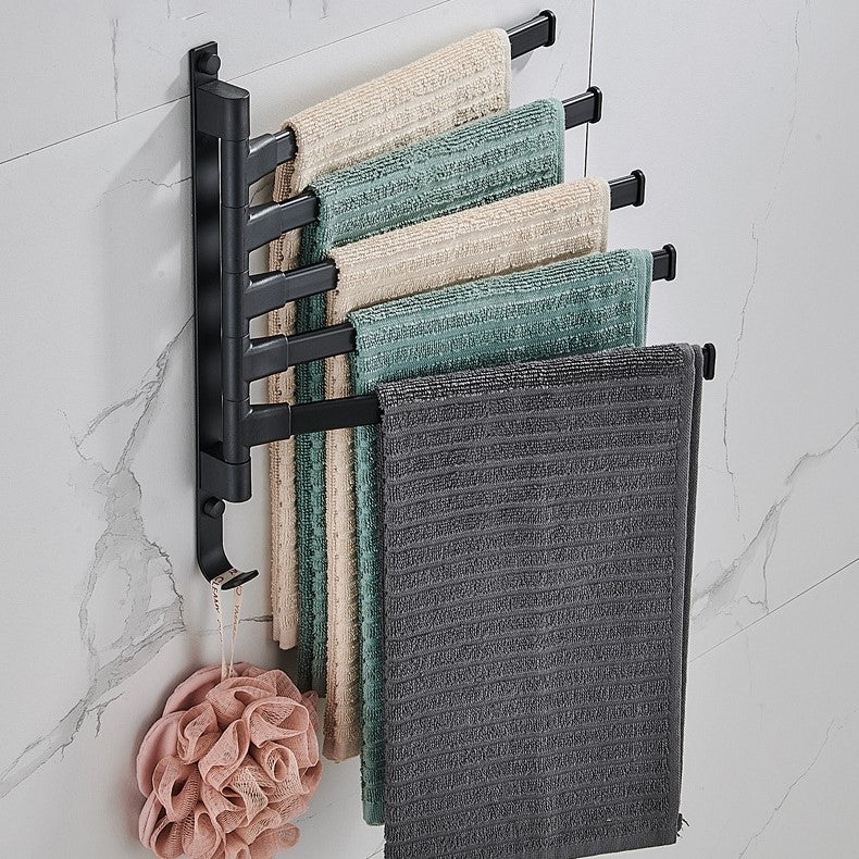 Wall-mounted towel holder with 5 swivel arms – black