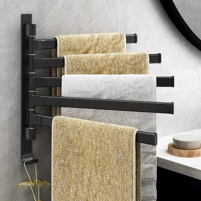 Wall-mounted towel holder with 5 swivel arms – black