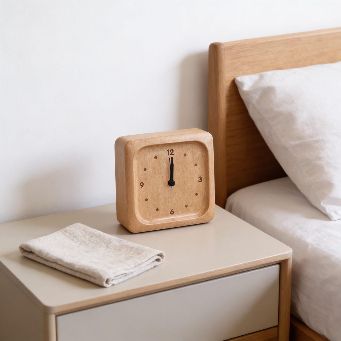 Beech Wood Alarm Clock — Silent Movement, Gentle Alarm, Minimalist Design