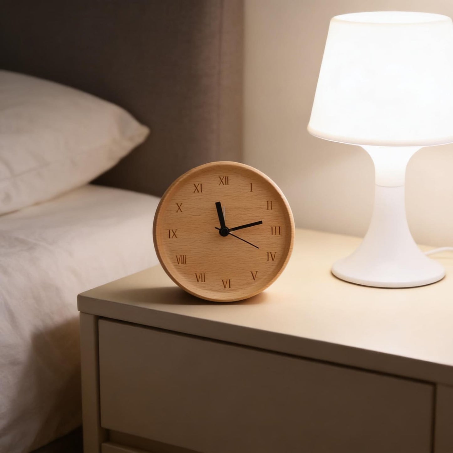 Beech Wood Alarm Clock — Silent Movement, Gentle Alarm, Minimalist Design