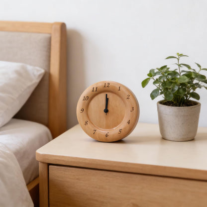 Beech Wood Alarm Clock — Silent Movement, Gentle Alarm, Minimalist Design