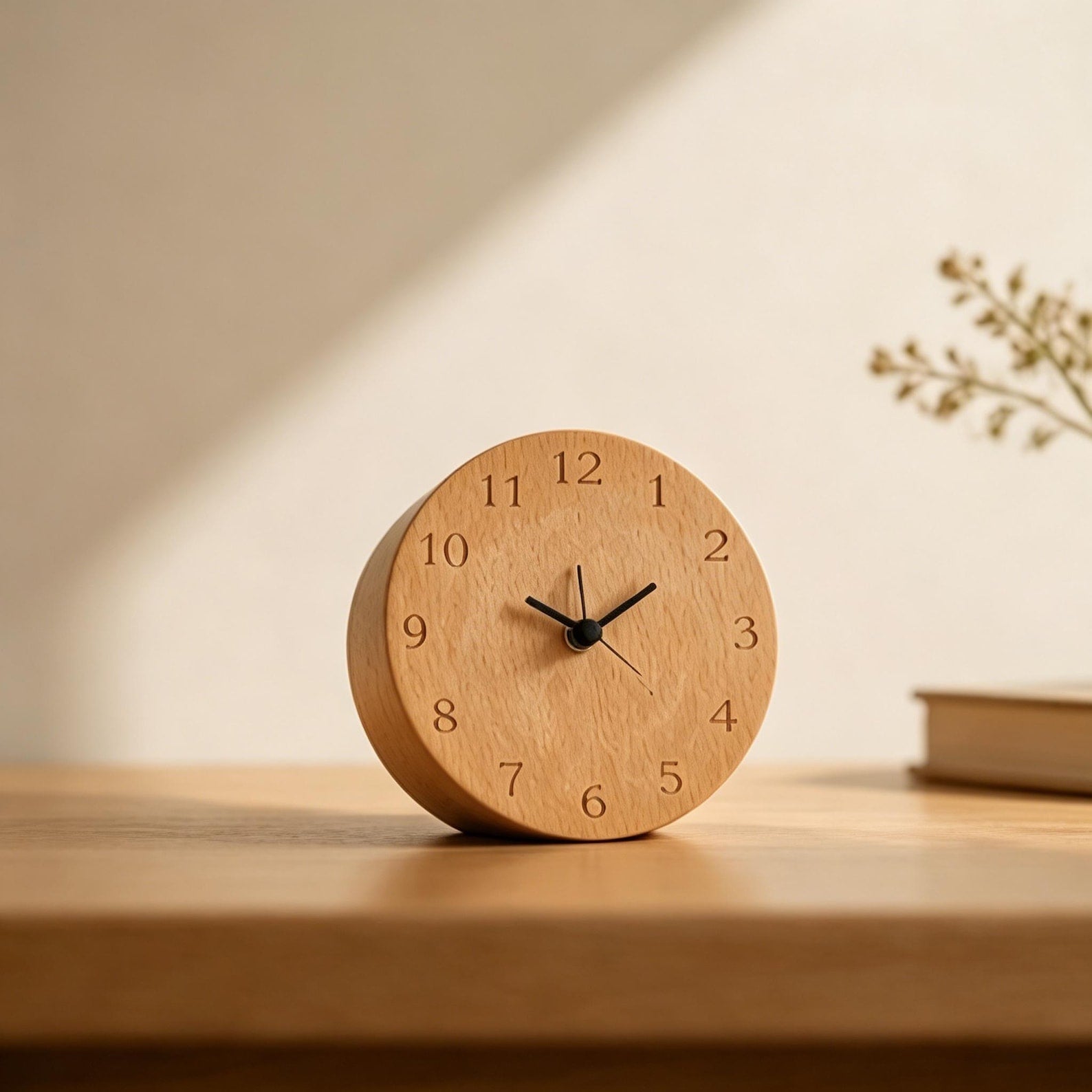 Beech Wood Alarm Clock — Silent Movement, Gentle Alarm, Minimalist Design